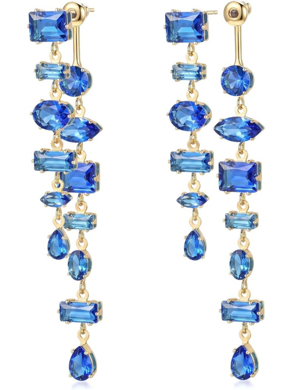 Elegant 14K Gold Plated Chandelier Dangle Earrings with Mixed-Cut Stones for